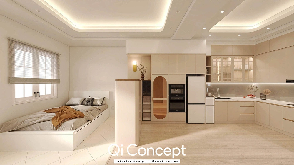 Bố trí giường ngủ tích hợp trong nhà phố quận 3