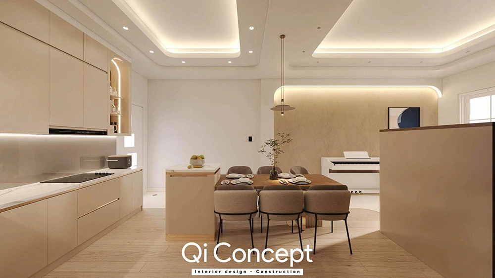 Mẫu bàn ăn và bếp đẹp nhà phố quận 3