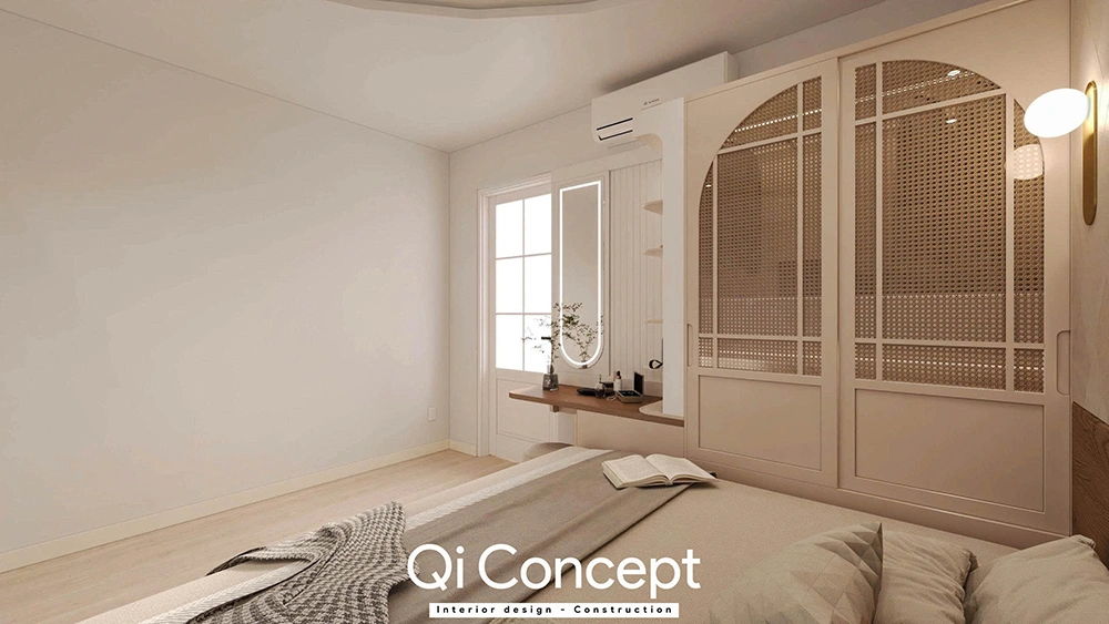 Tủ quần áo cửa lùa mây tre nhà phố quận 3 độc đáo