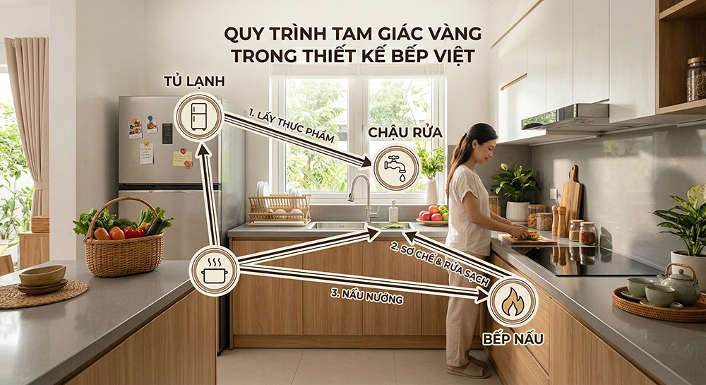 Quy tắc tam giác vàng trong trang trí nội thất nhà bếp