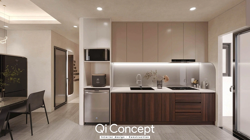 Thiết kế tủ bếp chữ I trang trí nội thất nhà bếp chung cư