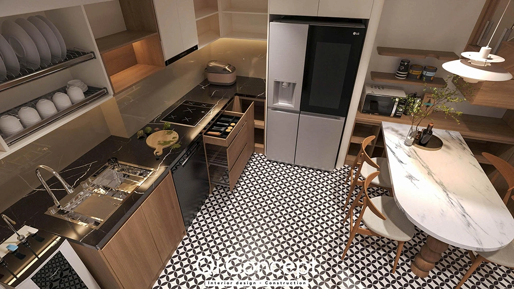 Sàn gạch họa tiết trang trí nội thất nhà bếp độc đáo