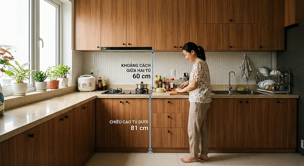 Kích thước chuẩn khi trang trí nội thất nhà bếp công năng