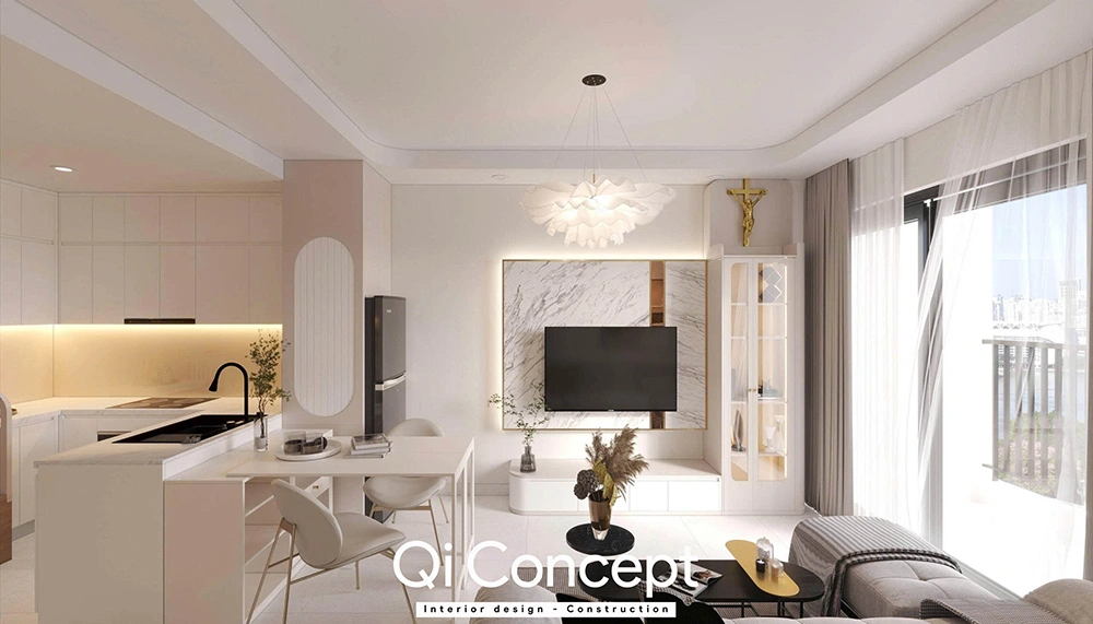 Không gian phòng khách mở tại Aurora Residences