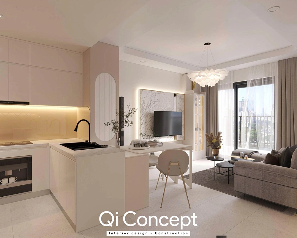 Thiết kế phòng khách bếp Aurora Residences