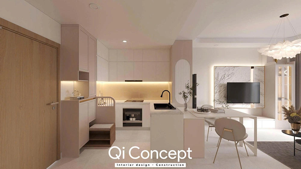 Hệ tủ bếp chữ L tại căn hộ Aurora Residences