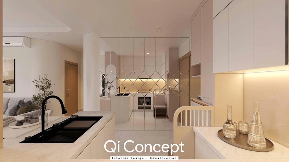 Vách kính ngăn phòng bếp Aurora Residences