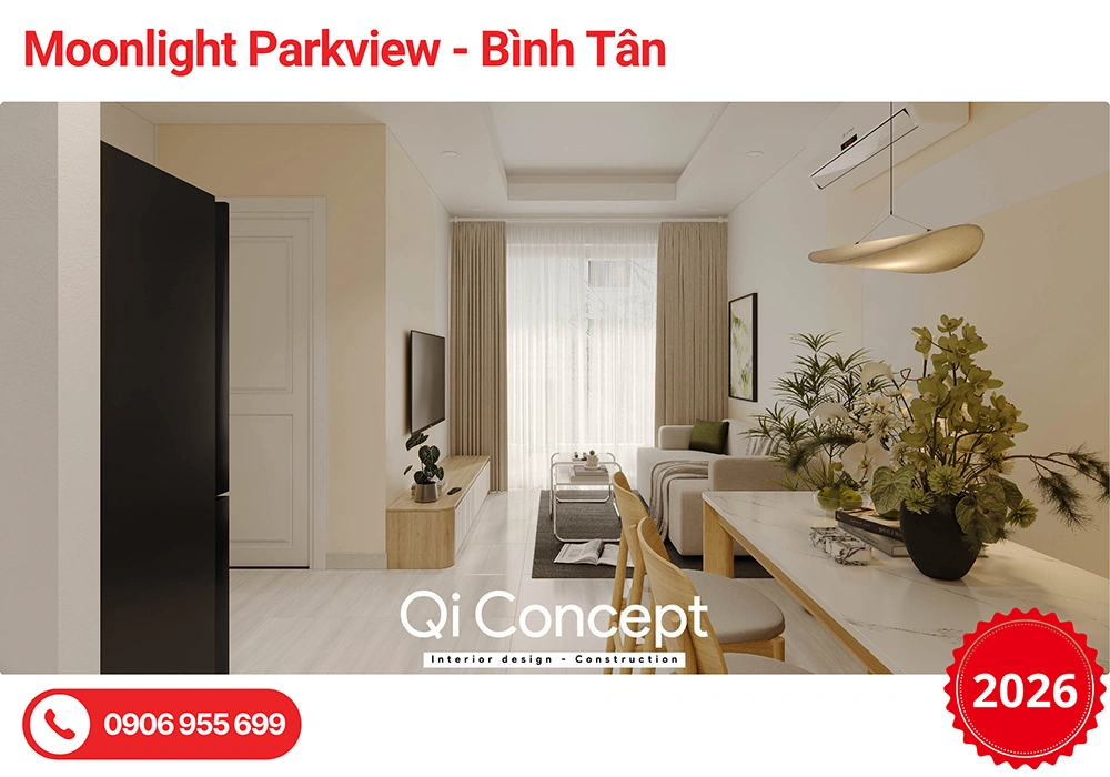 Thiết Kế Nội Thất Moonlight Parkview 1PN - Bản Phối Tối Giản & Báo giá
