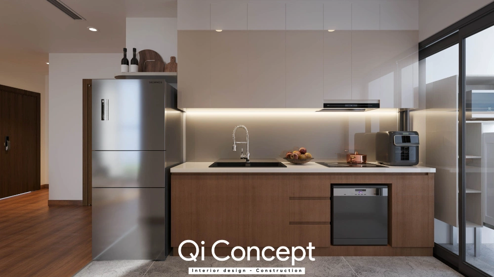 Hệ tủ bếp thẳng chữ I tiện nghi tại Eco Green