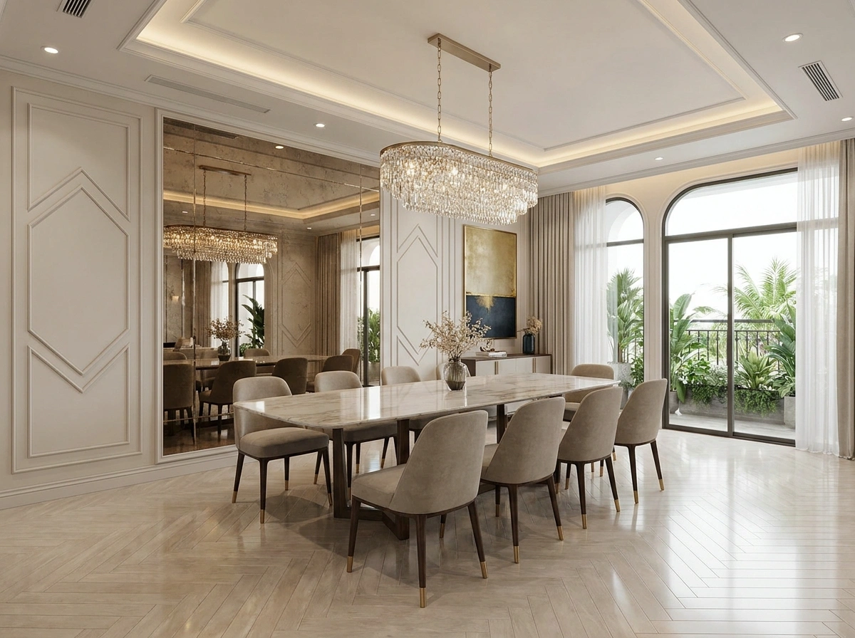 Phòng ăn sang trọng mang cấu trúc thiết kế nội thất chung cư 100m2