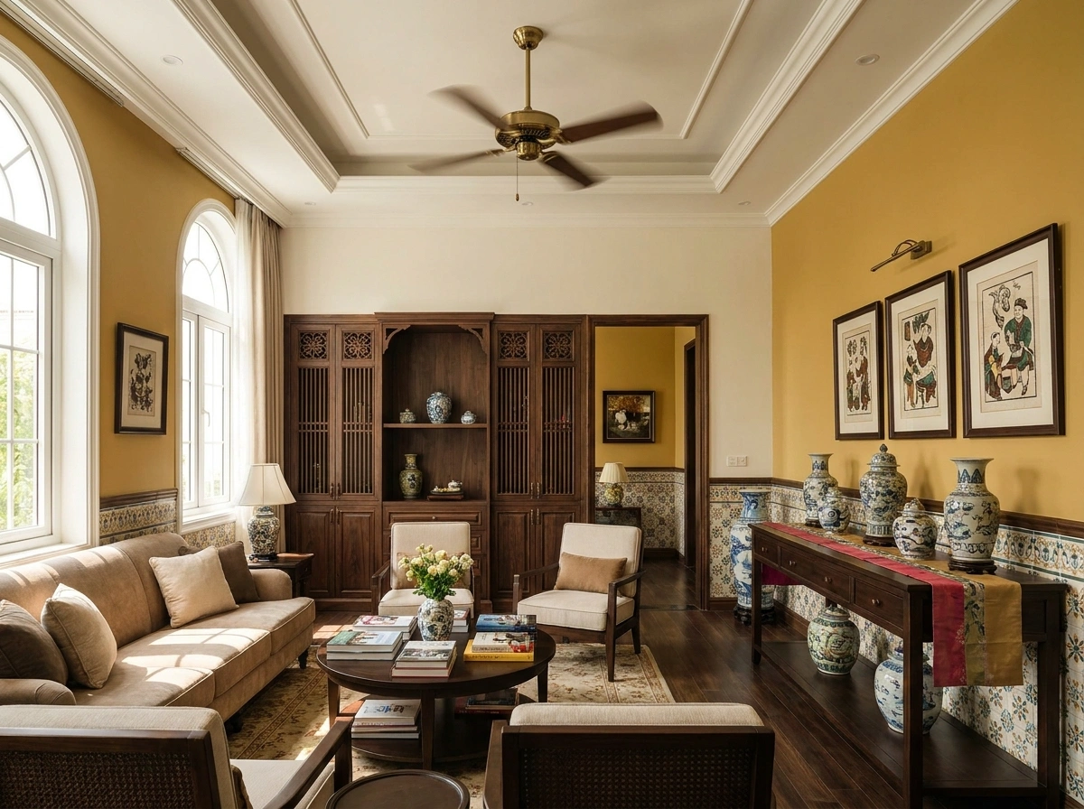 Phối màu vàng mustard đặc trưng thiết kế nội thất chung cư 100m2