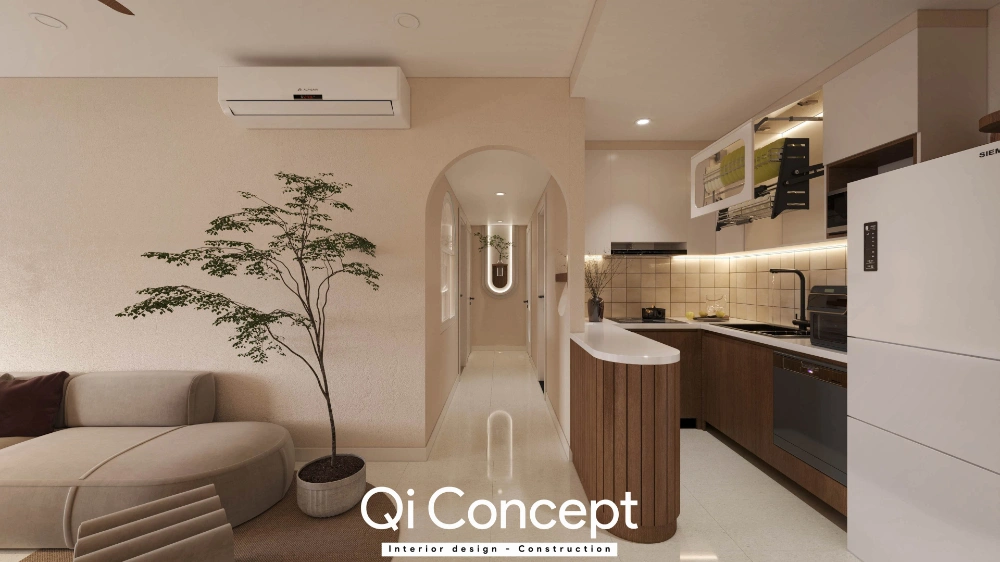 Lối hành lang vòm cong độc đáo căn hộ Icon 56