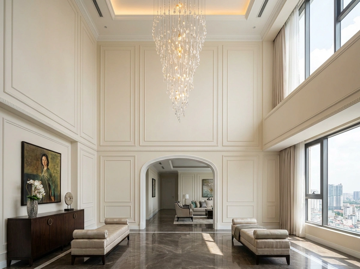 Không gian thông tầng lộng lẫy trong thiết kế nội thất penthouse