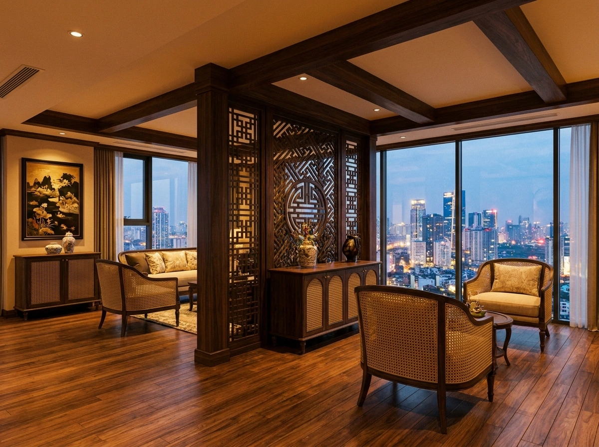 Khu vực sảnh chính trang nghiêm từ thiết kế nội thất penthouse