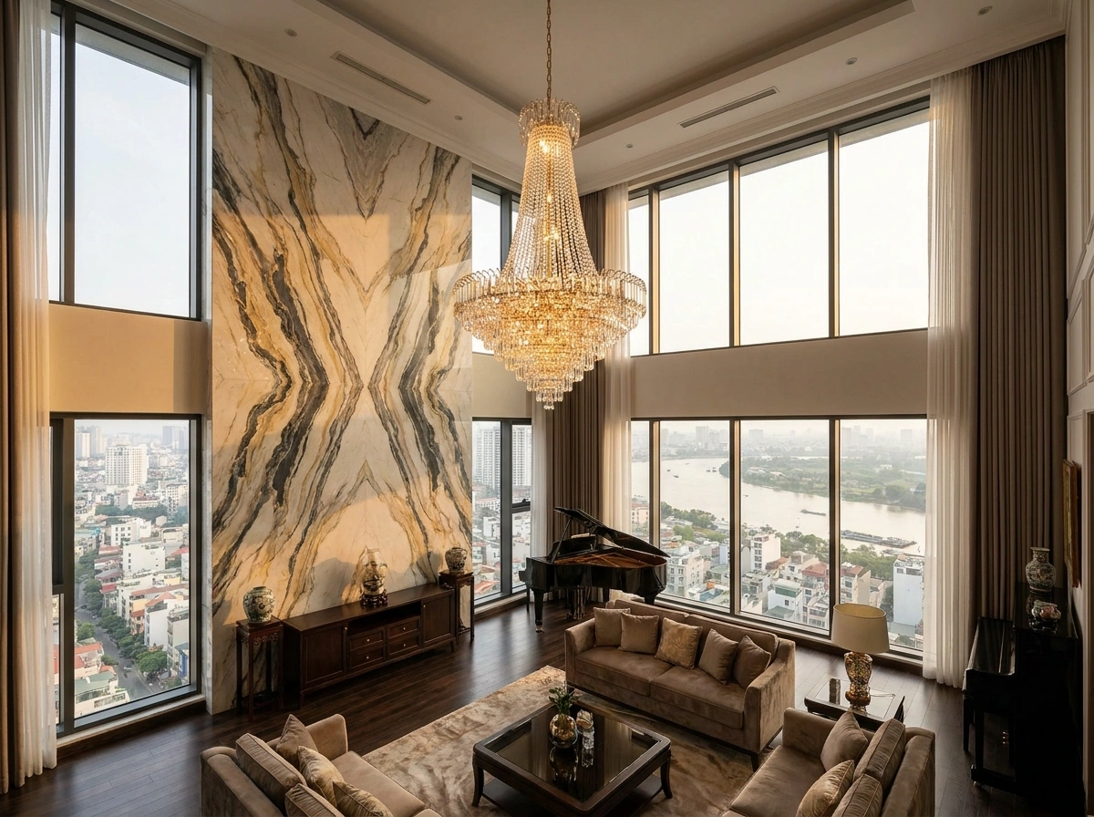 Thiết kế nội thất penthouse sở hữu khoảng ban công xanh mát