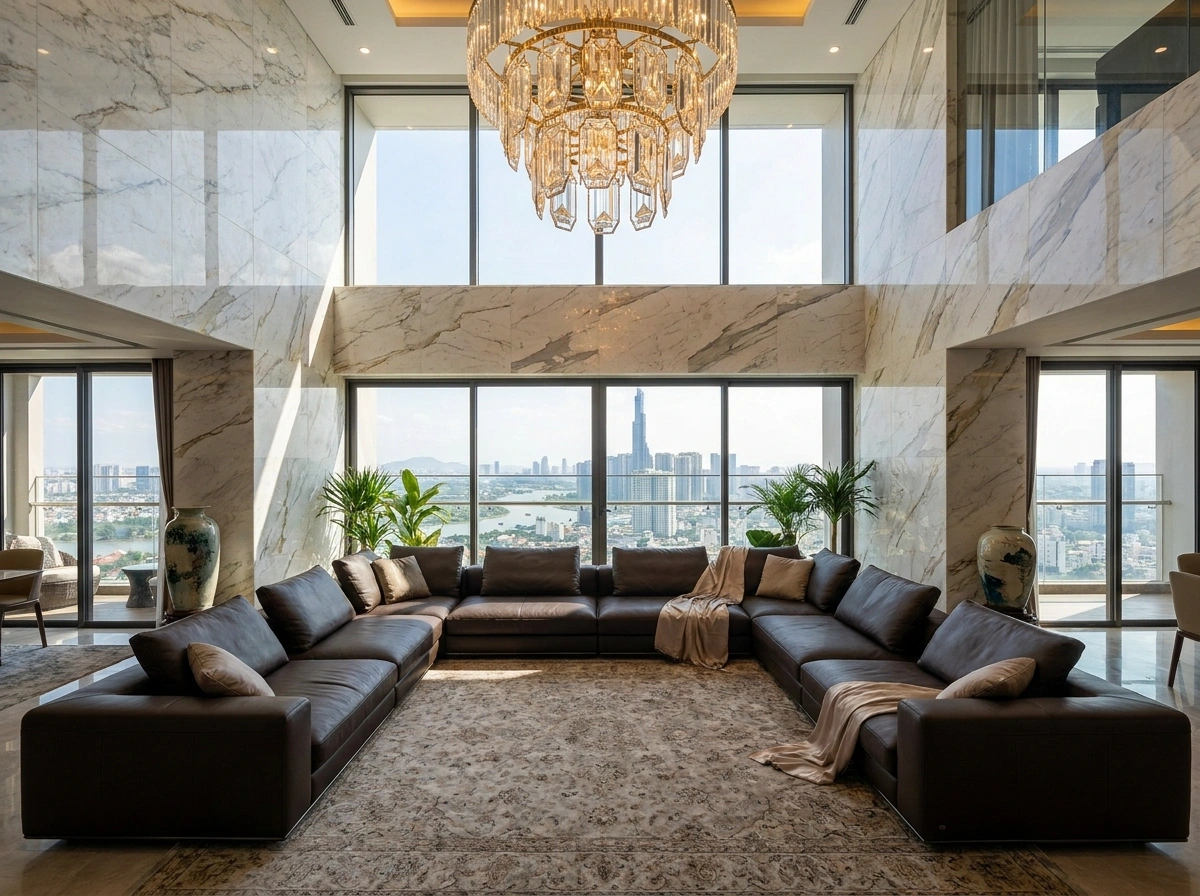 Ánh sáng tự nhiên ngập tràn trong thiết kế nội thất penthouse