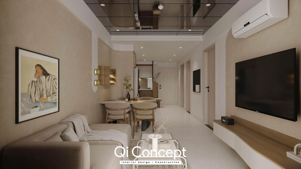 Phối cảnh kệ TV phòng khách căn hộ Prosper Plaza