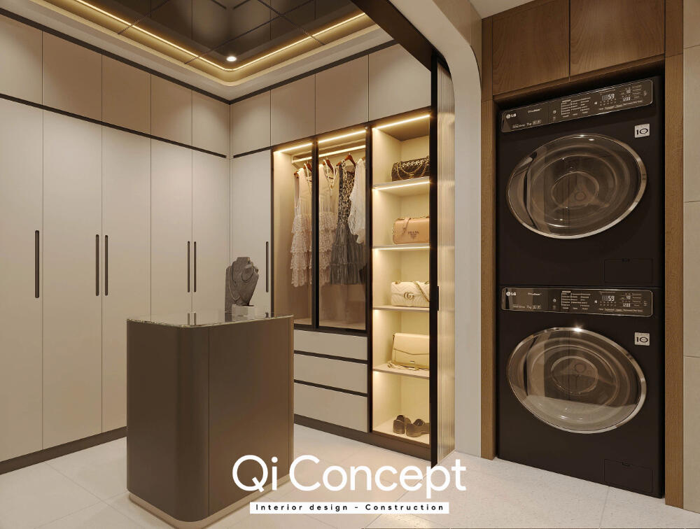 Phối cảnh phòng thay đồ kết hợp thiết bị giặt căn hộ Prosper Plaza