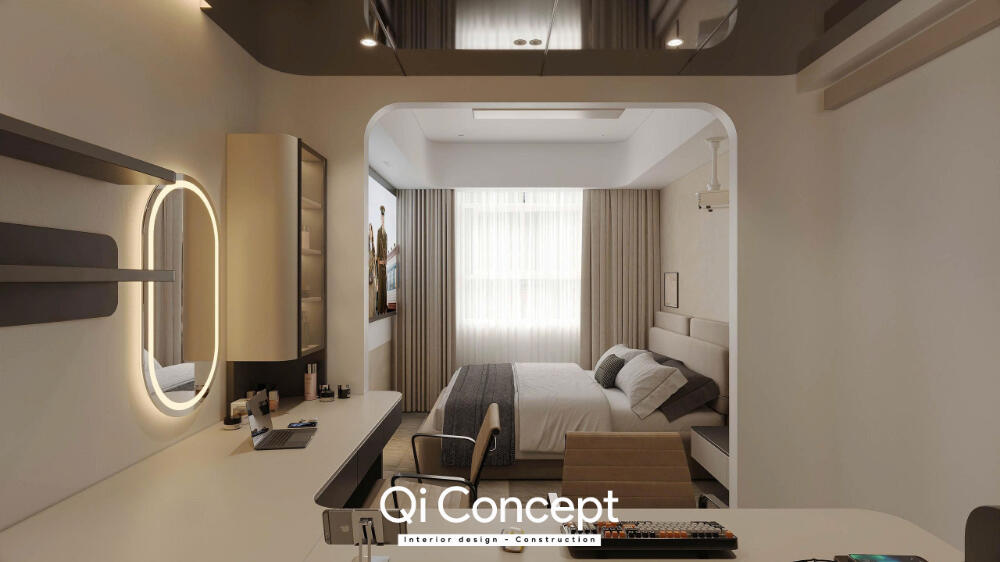 Phối cảnh lối mở bo góc trong phòng master Prosper Plaza