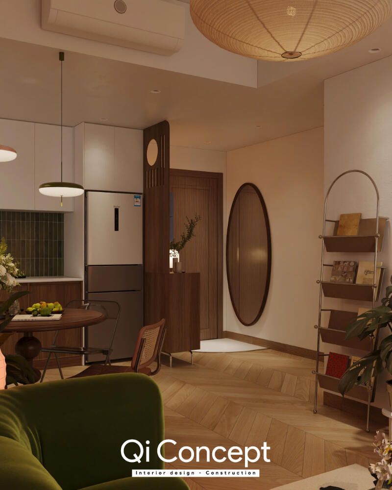 Phối cảnh khu vực cửa vào và kệ tạp chí căn hộ Masteri