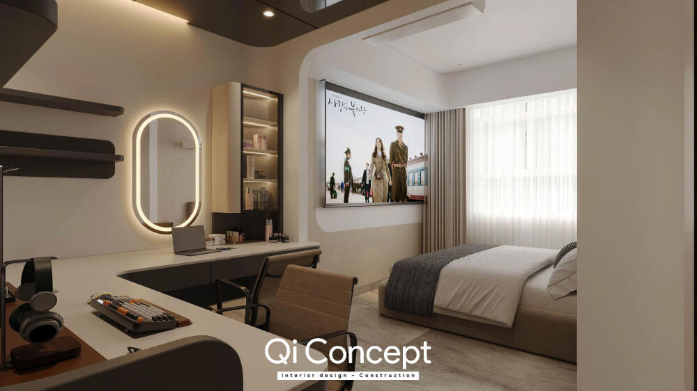 Phối cảnh phòng ngủ master Prosper Plaza tích hợp bàn làm việc