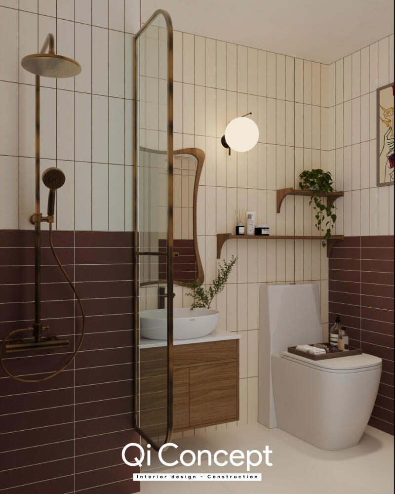 Phối cảnh khu tắm đứng và lavabo phòng tắm Masteri 80m2
