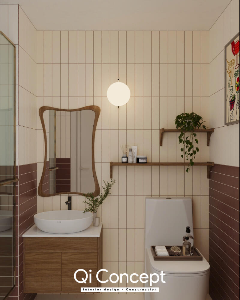 Phối cảnh lavabo và bồn cầu trong phòng tắm căn hộ Masteri