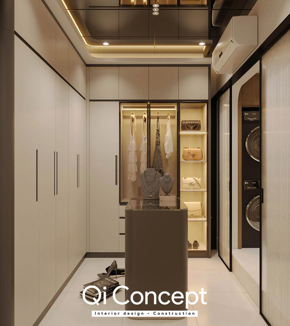 Phối cảnh phòng thay đồ căn hộ Prosper Plaza với hệ tủ cao