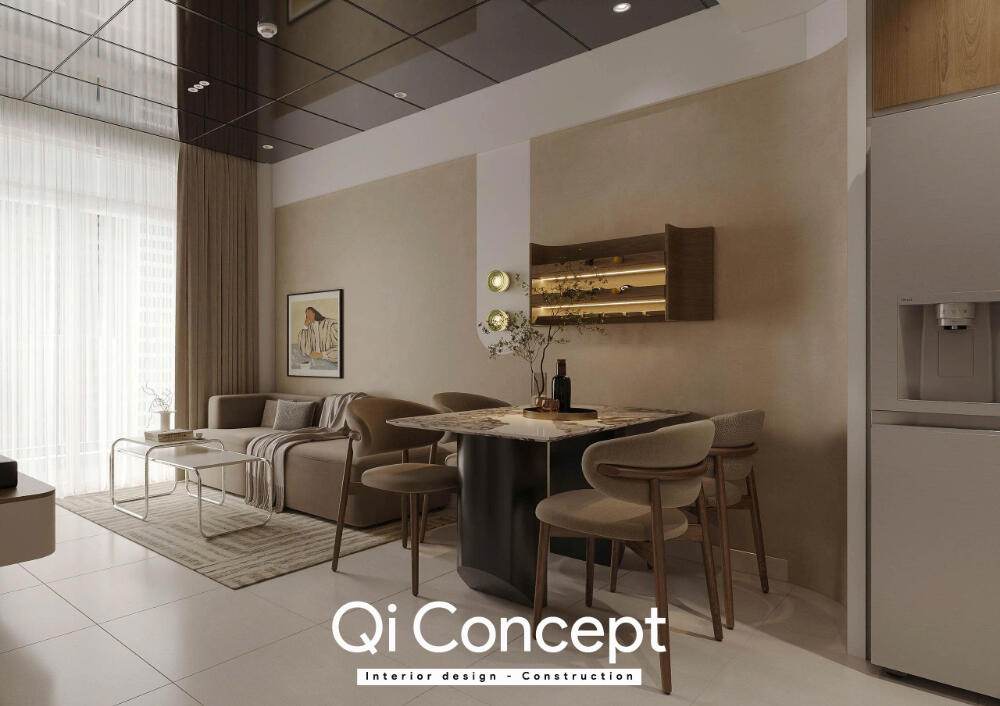 Phối cảnh phòng khách căn hộ Prosper Plaza với sofa sát tường
