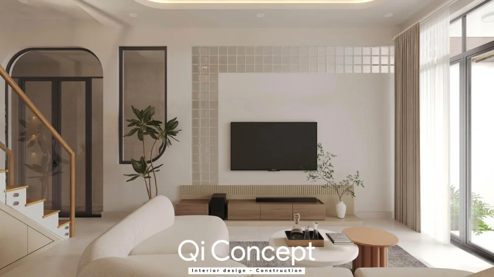 Góc nhìn lặp lại mảng TV và sofa