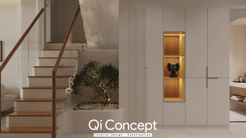 Góc cận lặp lại giải pháp tủ gần cầu thang