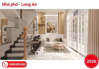 Mẫu Thiết Kế Nội Thất Nhà Phố Long An 2 Tầng Phong Cách Hiện Đại Kết Hợp Japandi