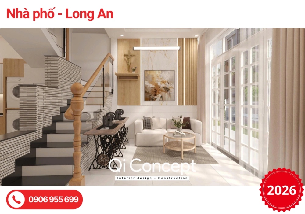Mẫu Thiết Kế Nội Thất Nhà Phố Long An 2 Tầng Phong Cách Hiện Đại Kết Hợp Japandi